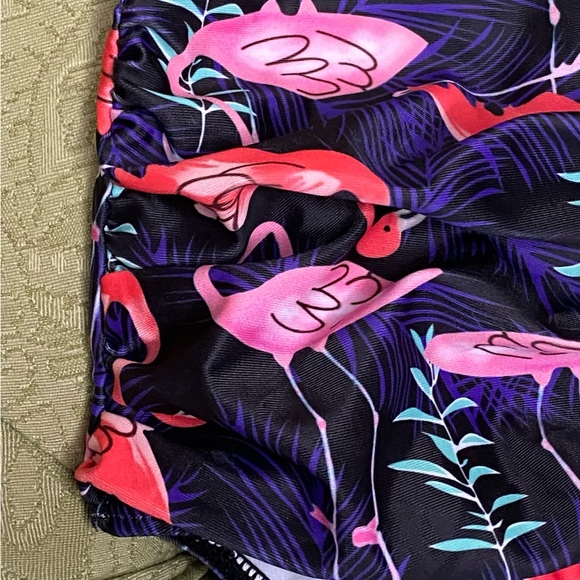 Adisputent Two Piece Swimsuit Flamingo Bottom Pattern Navy Top Size Small NWT - Picture 2 of 9
